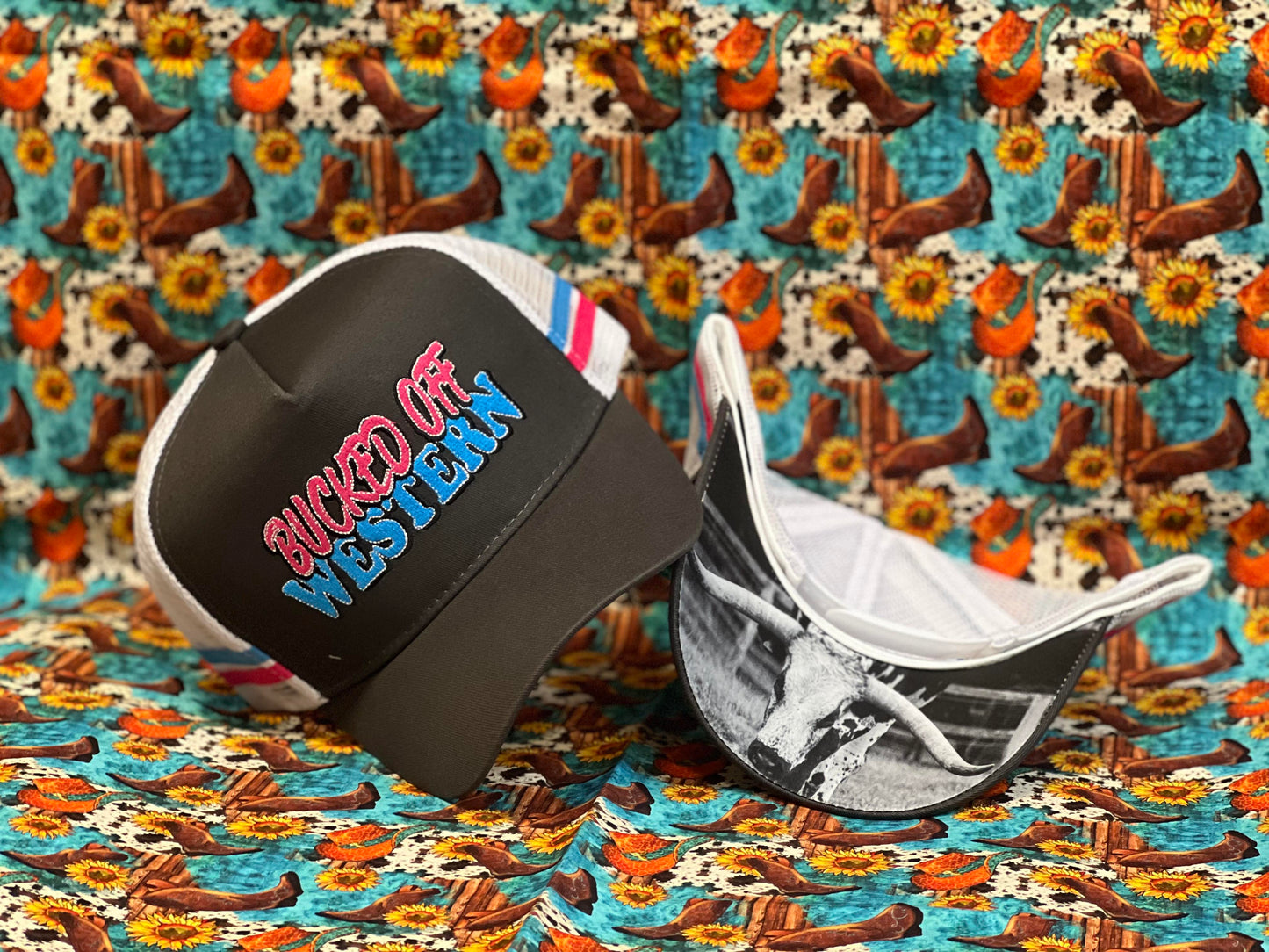 Grey Pink Longhorn Trucker Cap