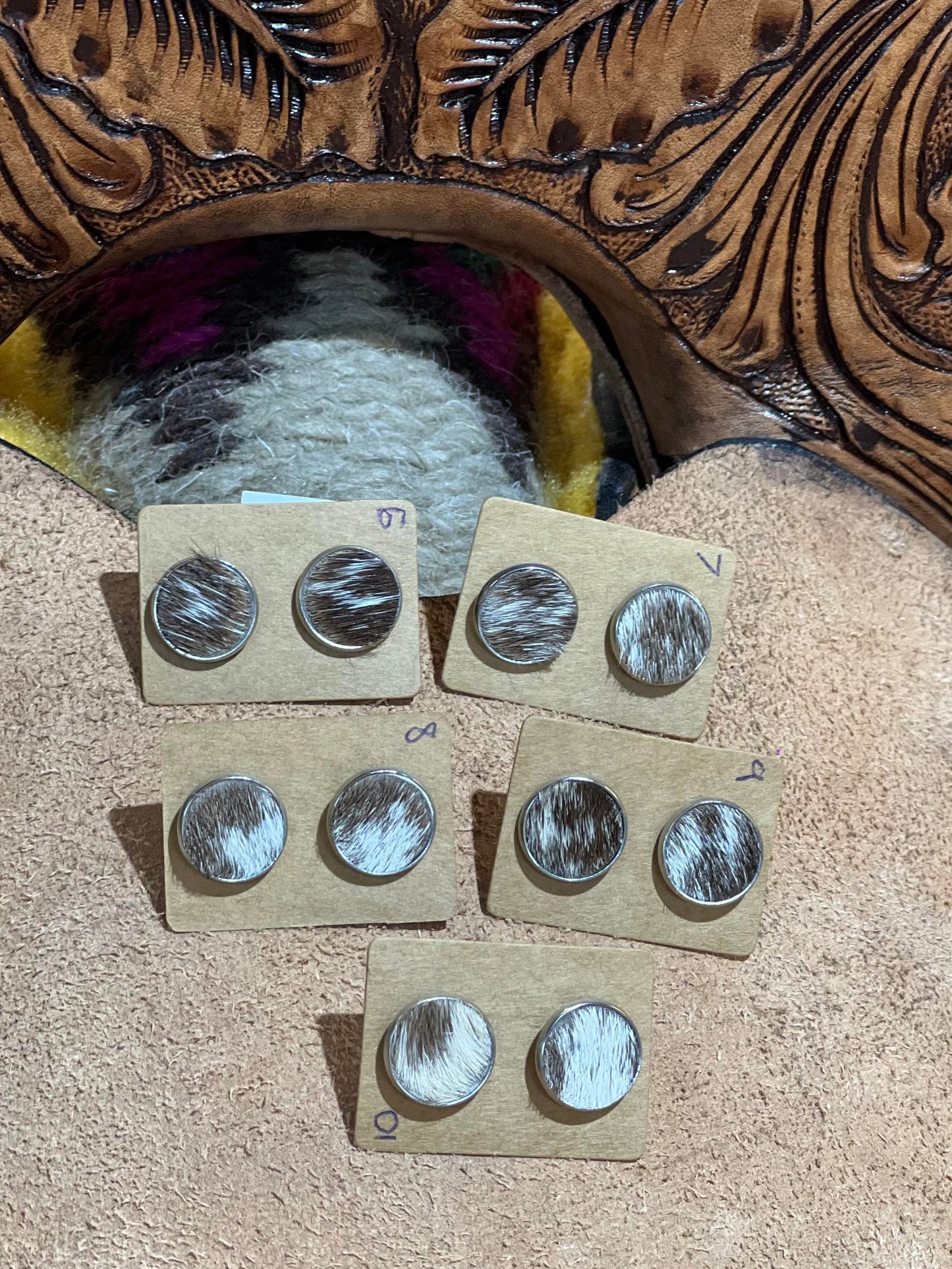 Somethin' Country Cowhide Earrings - 12mm