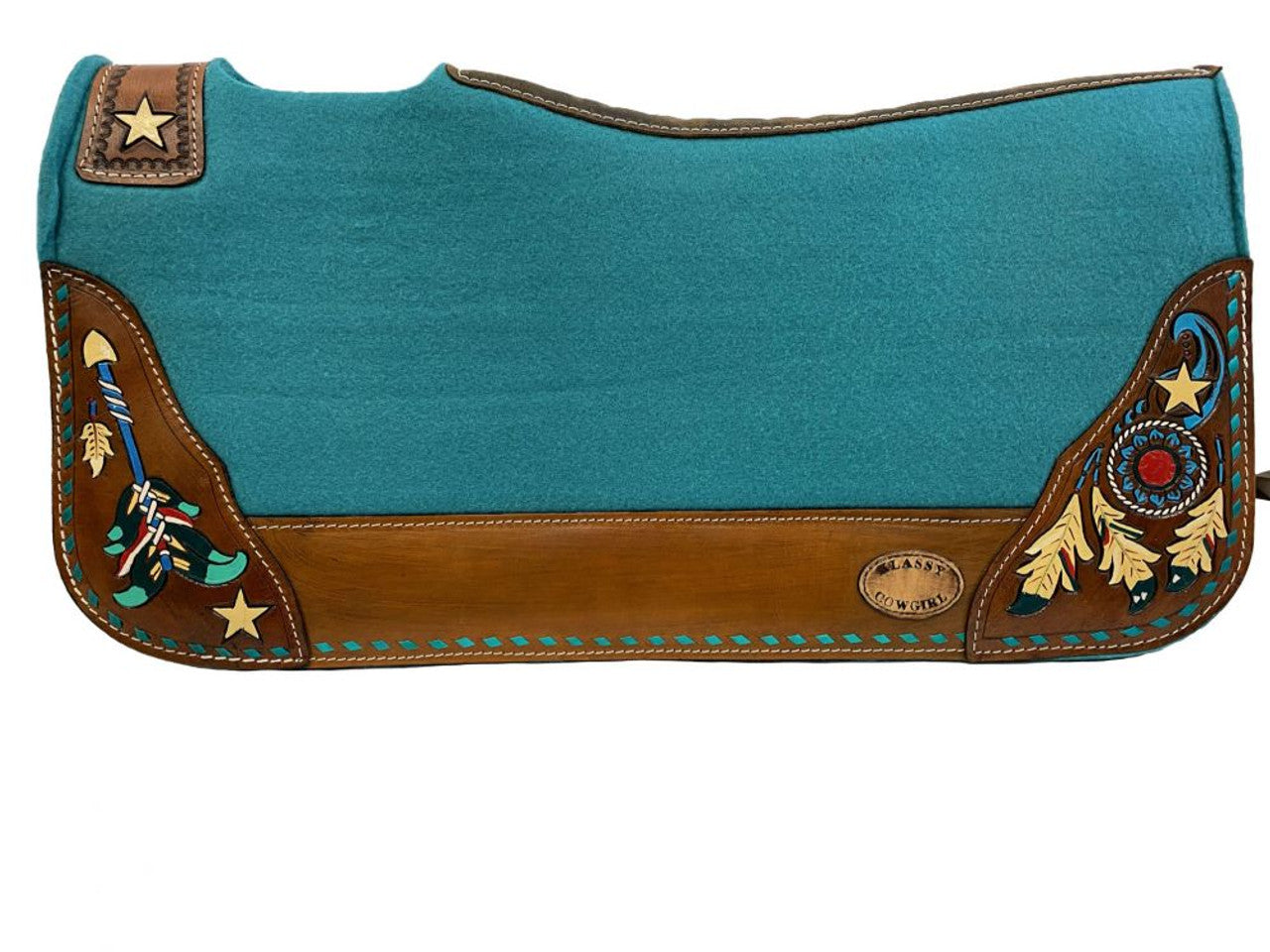 Teal Felt Pad with Teal Lacing and Painted Feathers