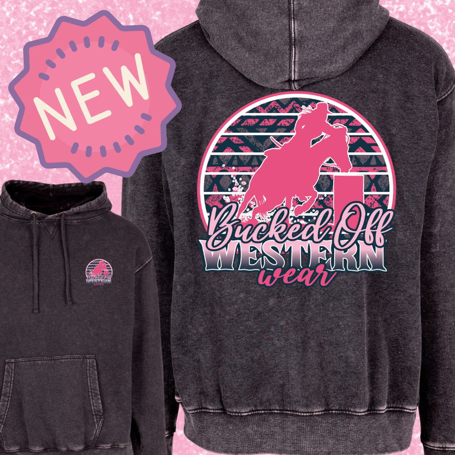 Bucked Off Western Wear Stone Wash Pink Barrel Racer Hoodie