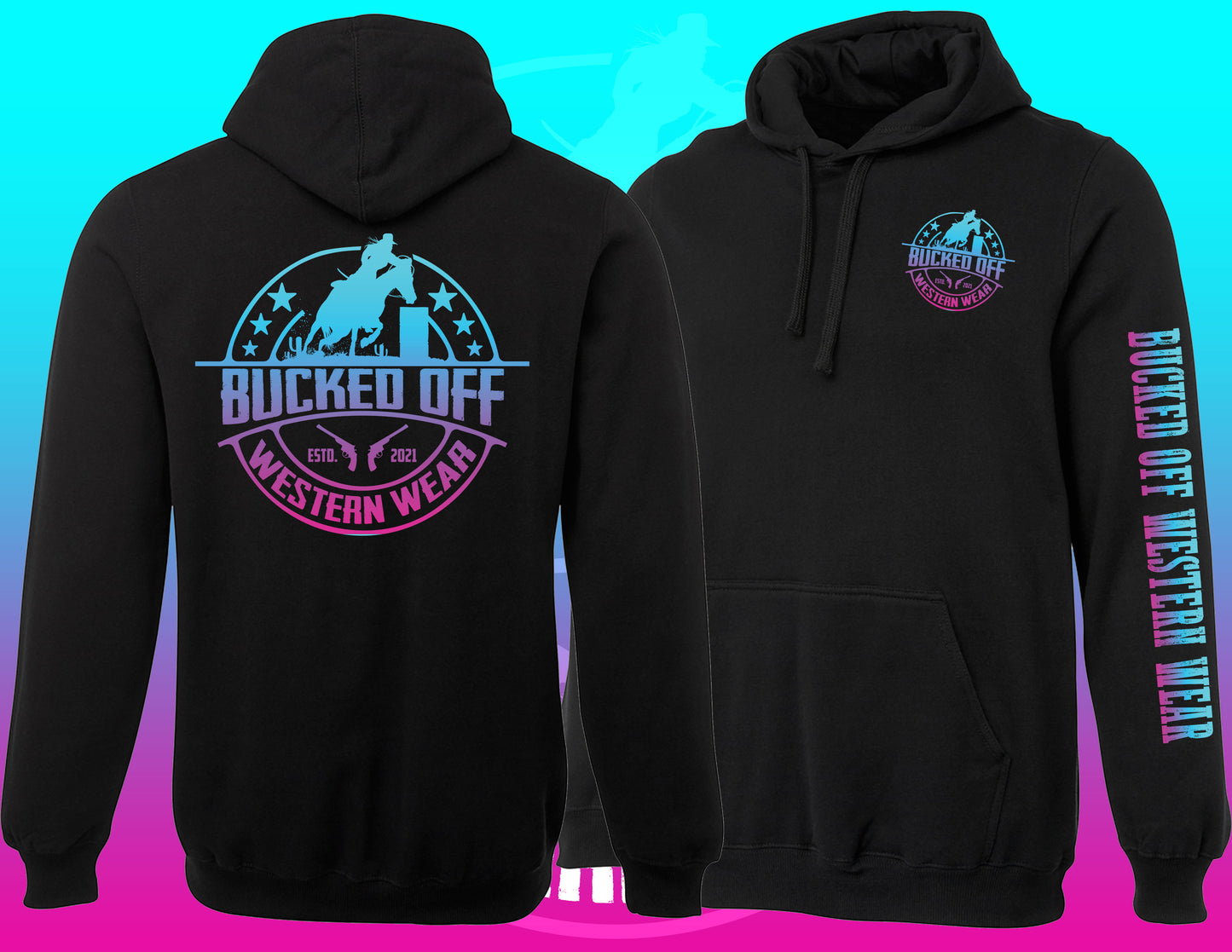 Barrel Racer Gradient Print Black Hoodie