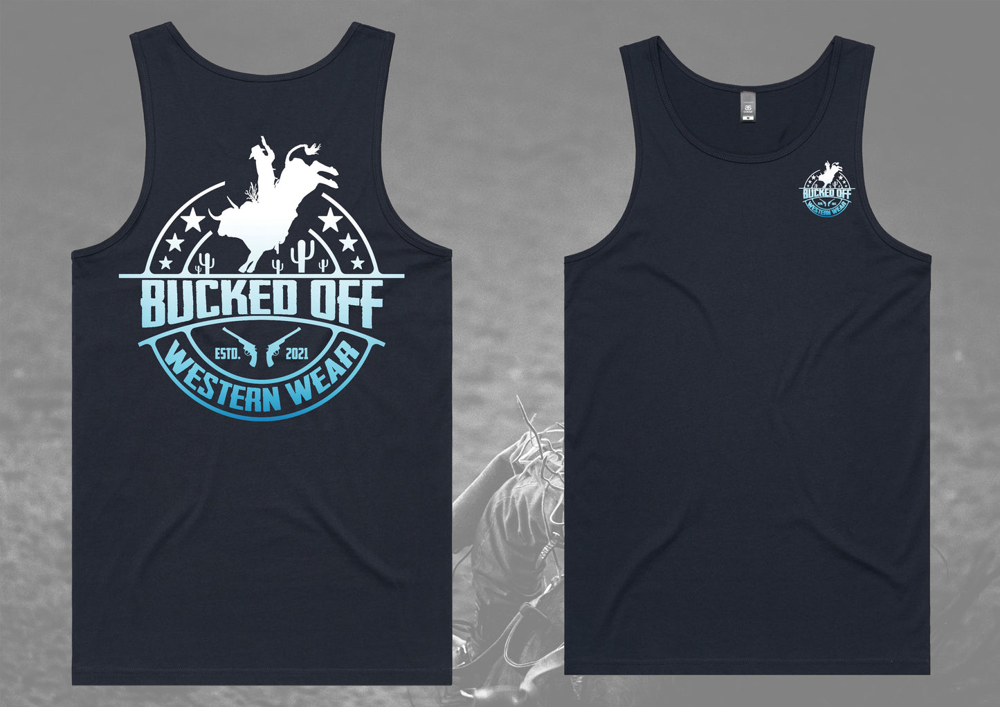 Blue and white bull singlet