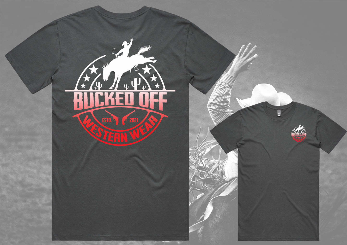 Red and White Bronc Gradient Tee