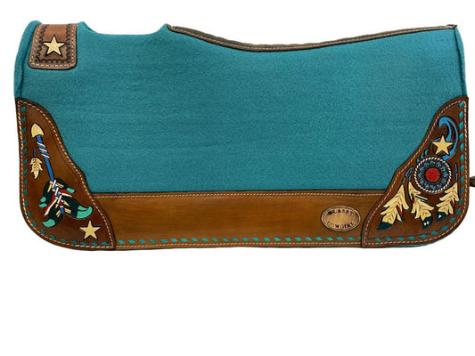 Teal Felt Pad with Teal Lacing and Painted Feathers