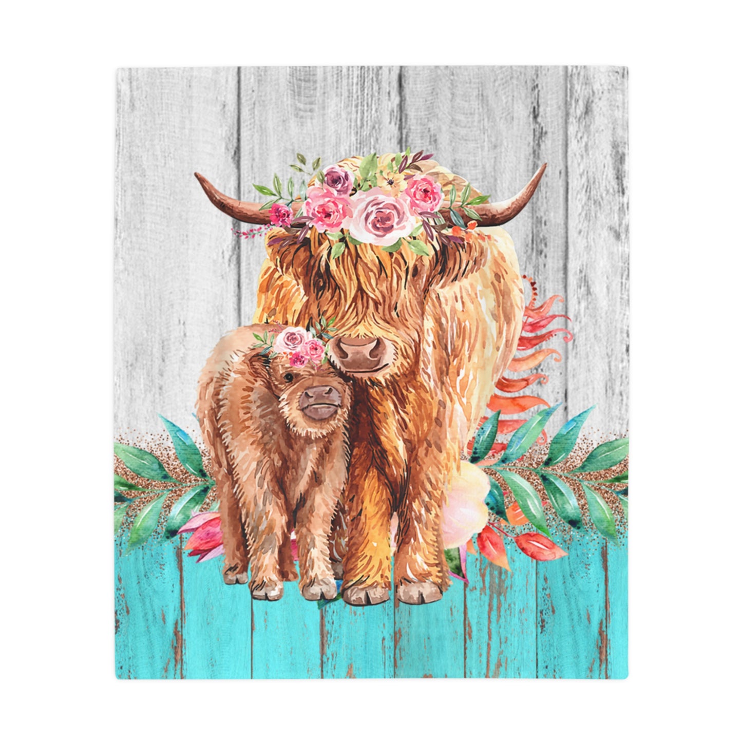 Highland cow and calf Plush Fleece Blanket