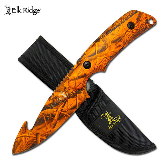 Elk Ridge Orange Rainforest Camo Gut Hook Skinner Knife