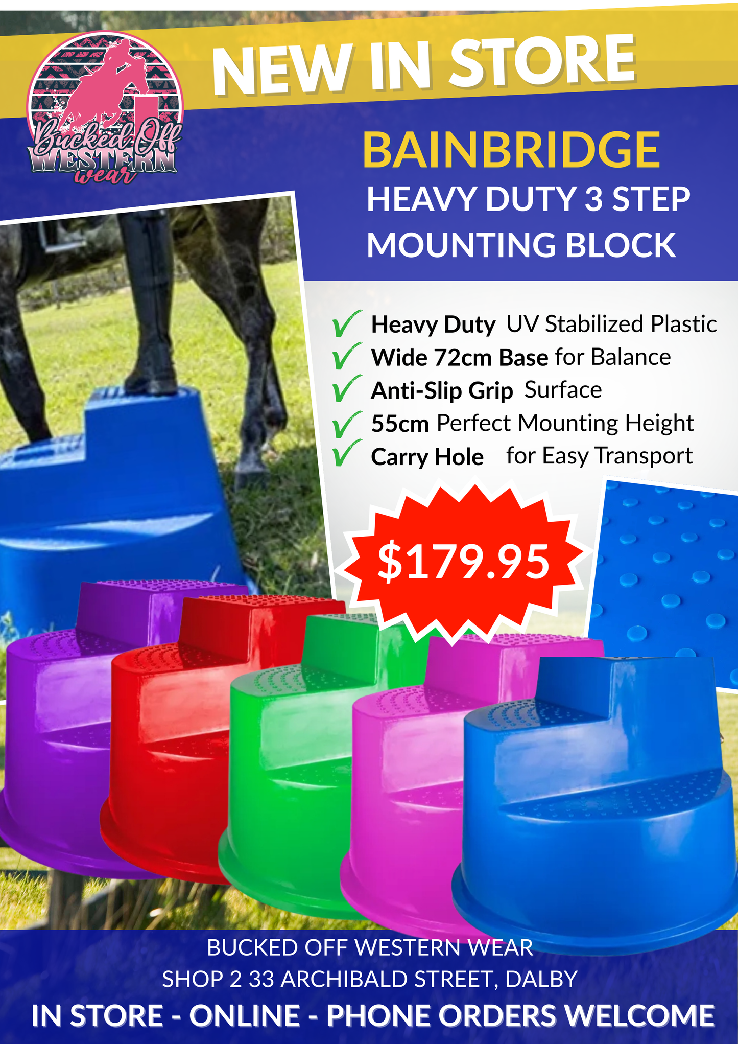 Bainbridge Heavy Duty 3 Step Mounting Block – 5 Colours Available