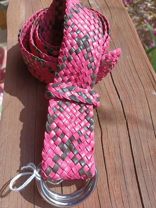Chocolate + Pink 12 Plait K Leather Belt