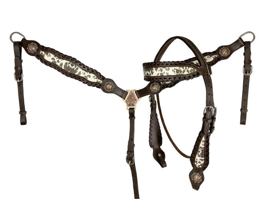 Cowhide Printed with lacing Leather Bridle, reins and Breastplate Set with