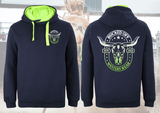 Navy and Lime Green Hoodie with Gradient Skull