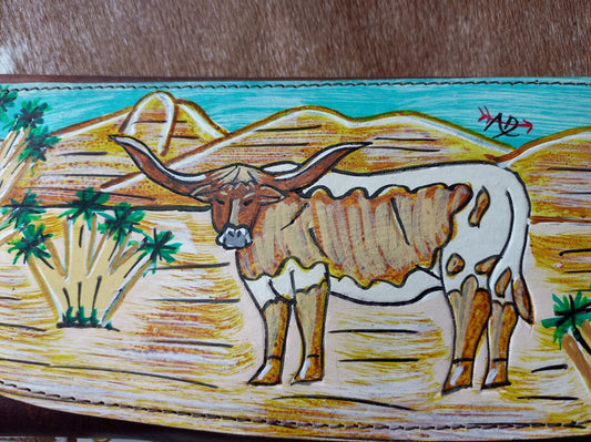 Hand painted Texas Longhorn Leather Wallet/Purse