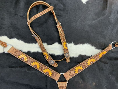 Tooled Sunflower bridle and breastplate