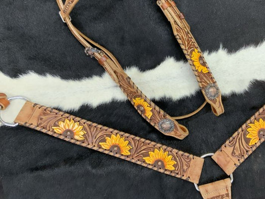 Tooled Sunflower bridle and breastplate