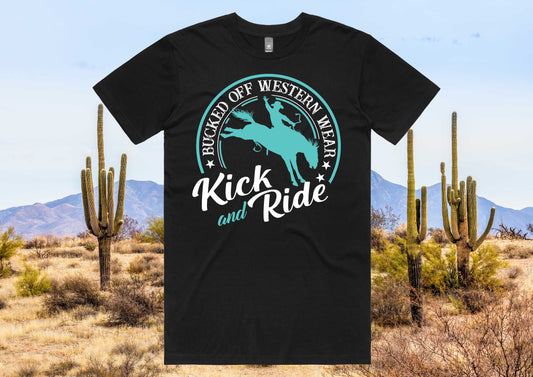 Kick & Ride Tee with Aqua print