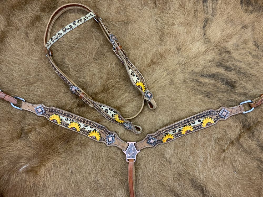 Cob Sunflower and leopard print Bridle and Breastplate