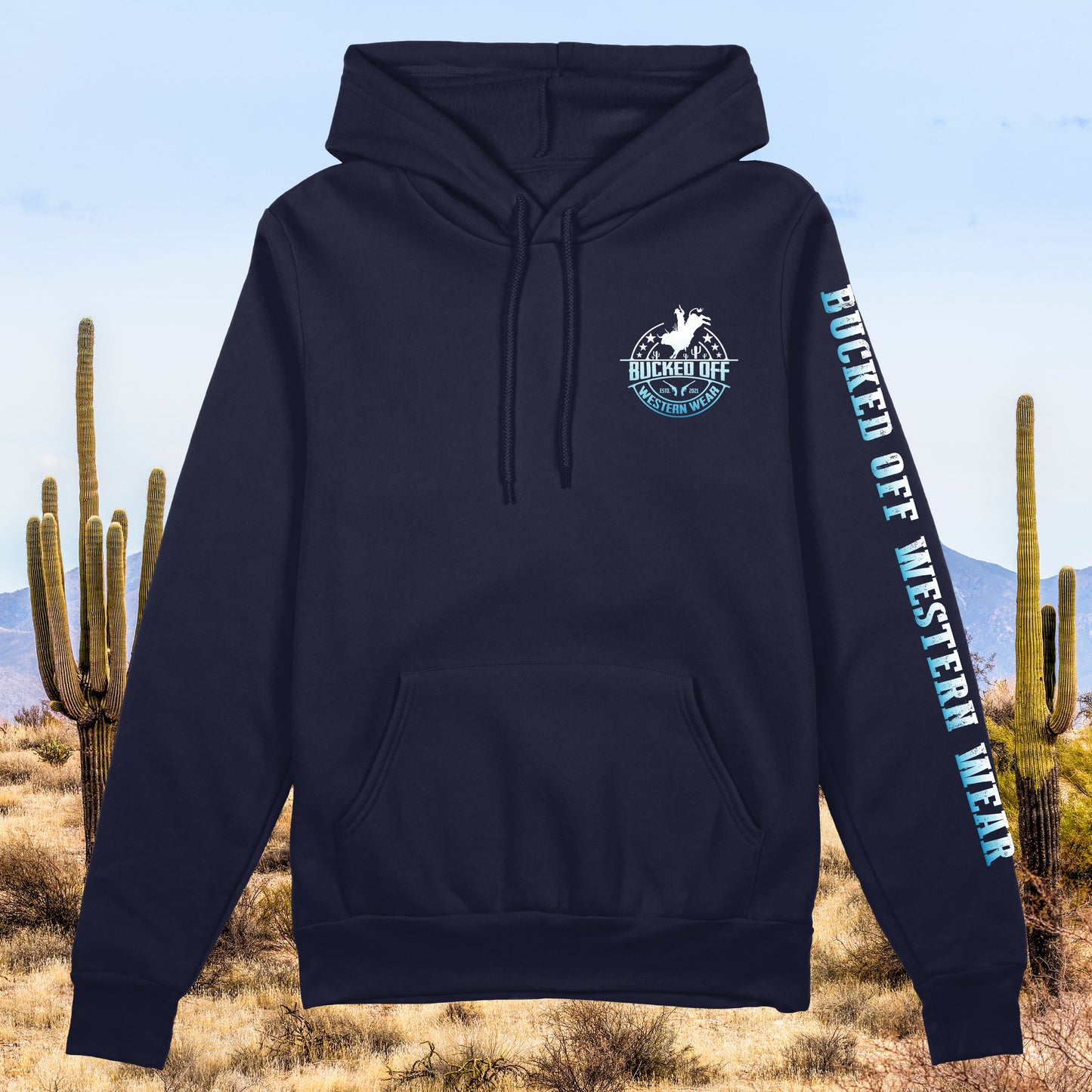 White and Blue Gradient Bull Rider Hoodie