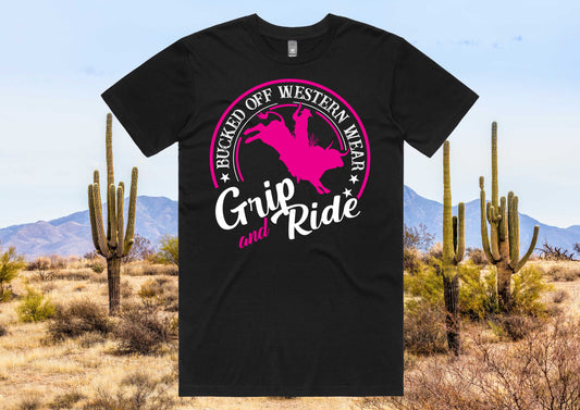 Grip & Ride Pink Print Black Tee