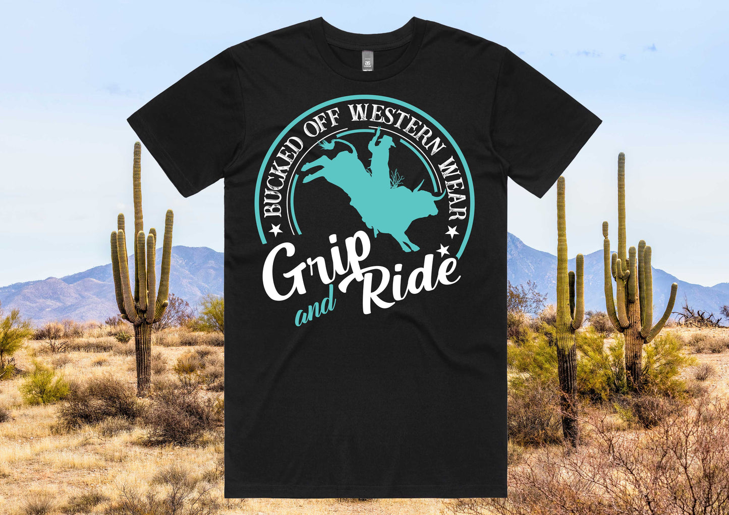 Grip & Ride Aqua Print Black Tee