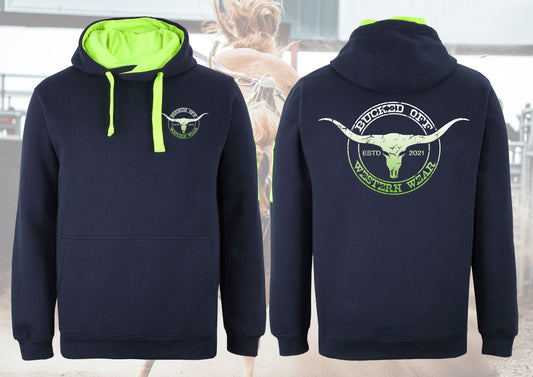 Navy and Lime Green Hoodie with Gradient Longhorn