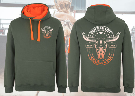 Army Green and Orange Hoodie with Gradient Skull